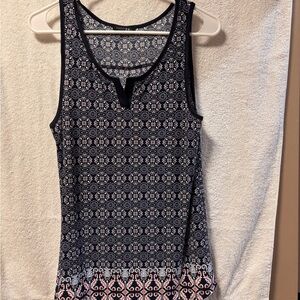 Navy Blue Patterned Sleeveless Top